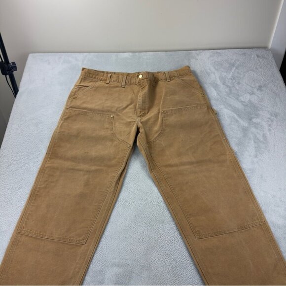 Vintage Carhartt Men's Size 42x27 B01 BRN Tan Double Knee Pants Made in USA 90s - Picture 10 of 12